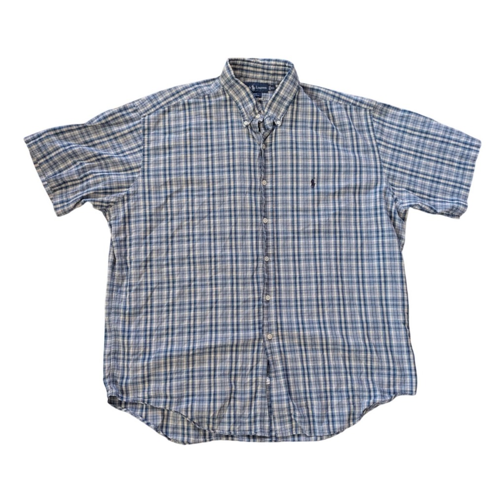 Ralph Lauren Button Down Mens XL Blue Blake Plaid Short Sleeve Cotton Shirt